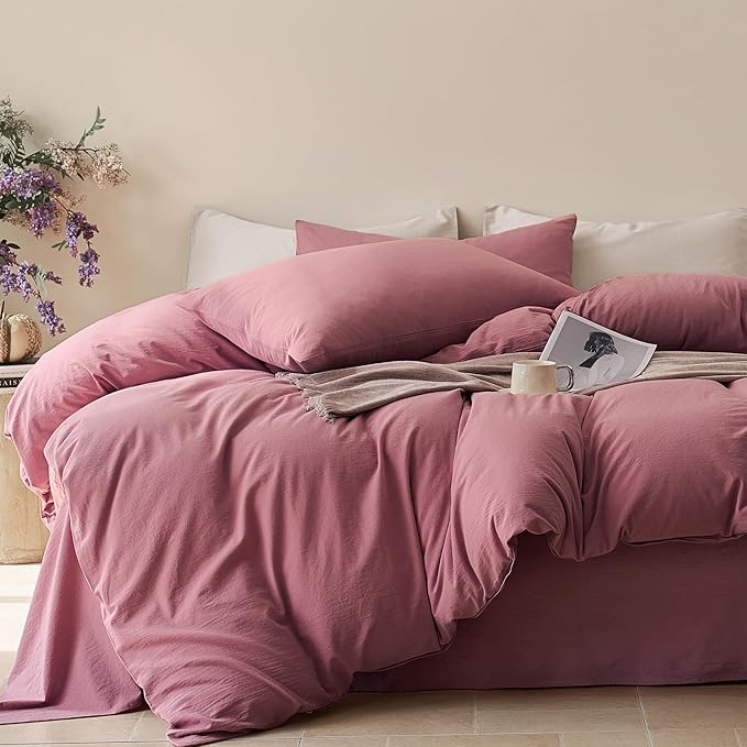 JELLYMONI Duvet Cover King Size - 100% Washed Cotton Comforter Cover with Linen-Like Texture, Breathable & Soft Bedding for Modern Home, Guest Room and Everyday Use,1 Duvet Cover & 2 Pillowcases