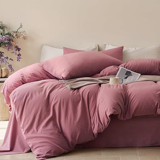 JELLYMONI Duvet Cover King Size - 100% Washed Cotton Comforter Cover with Linen-Like Texture, Breathable & Soft Bedding for Modern Home, Guest Room and Everyday Use,1 Duvet Cover & 2 Pillowcases