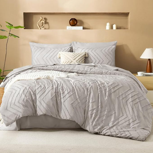 Litanika Linen California King Size Comforter Set with Sheets - 7 Pieces Bed in a Bag California King Boho Tufted Complete Bedding Sets with Comforter, Sheets, Pillowcases & Shams