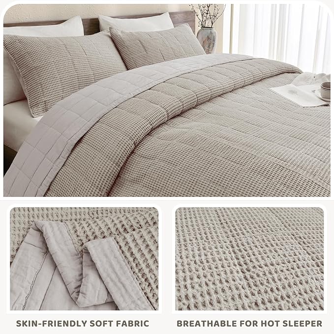 Sanracie Oversized King Bedspread(120"x120"), Cotton Waffle Weave Quilt Set 3Pcs Soft Lightweight Farmhouse Oversized King Quilt Bedding Set,Luxury Bedding Coverlet for All Seasons