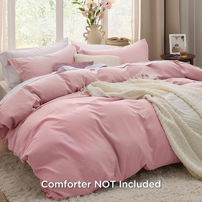 Bedsure Pink Duvet Cover Full Size - 3 Pieces Prewashed Extra Soft Cotton-Like Polyester Bedding Set, Includes 1 Duvet Cover 80x90 Inches with Zipper Closure & 2 Pillow Shams, Comforter Not Included