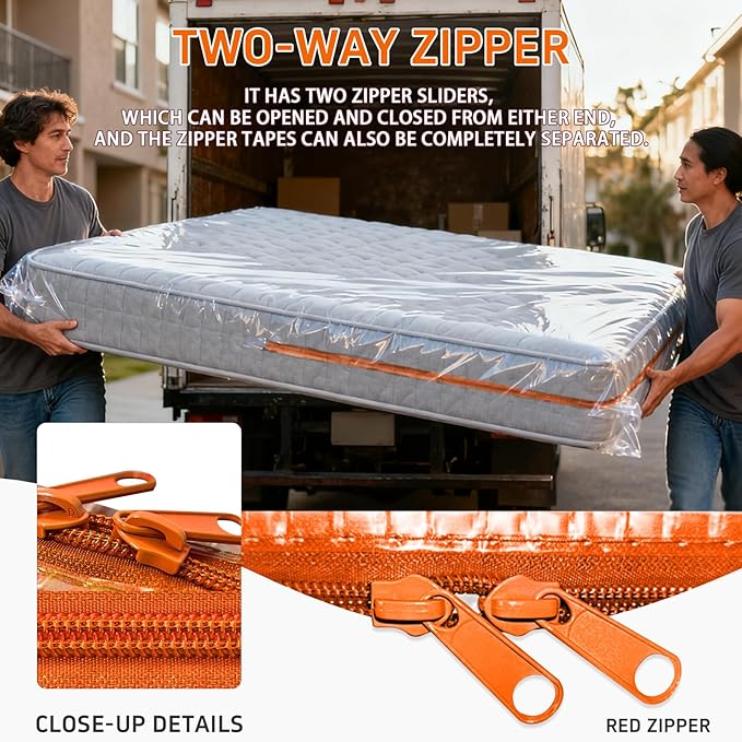Gooo&Ma 6Mil Thicken Mattress Bag for Moving, Waterproof Zippered Mattress Cover for Storage, Reusable Plastic Encasement, Tear Proof Dust Proof Protection（King、Orange）