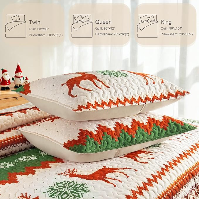 Whale Flotilla Christmas Quilt Twin Size, Soft Boho Floral Bedspreads for Bed Reversible Lightweight Twin Quilt Bedding Set Coverlets with 1 Pillow Sham for All Seasons, Happy Snowflake