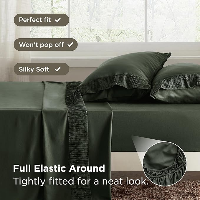 Bedsure Full Size Bed Sheets - 4 Pieces Soft Full Sheet Set - Breathable & Cooling - Hotel Luxury - Easy Care Polyester Microfiber Bedding for Women, Men, Olive Green