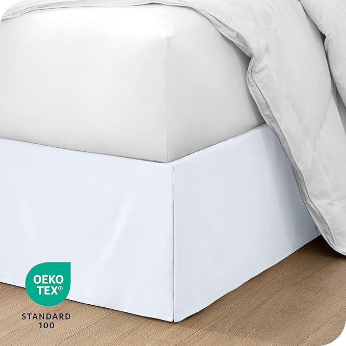Bare Home Full Bed Skirt - 15-Inch Tailored Drop Easy Fit - Bed Skirt for Beds - Center & Corner Pleats (Full, White)