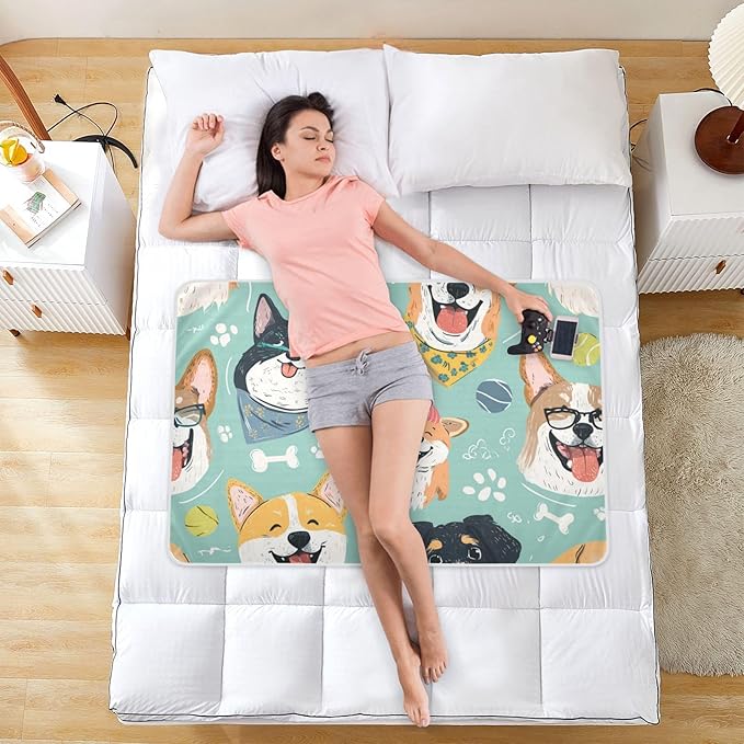 Waterproof Bed Pad Reusable Changing Pad Toddler Mattress Protector Large Pee Pad Baby Diaper Pad Soft Washable Liner Green Dog Ball