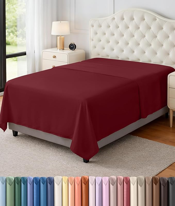 Utopia Bedding Flat Sheet - 1 Pack (Twin, Burgundy)- Soft Brushed Microfiber Fabric - Shrinkage & Fade Resistant Top Sheet - Easy Care Bed Sheet