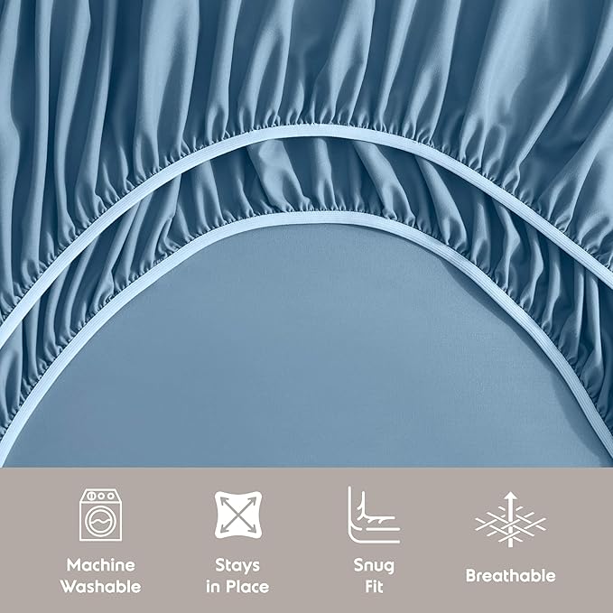 Nestl Full XL Sheet Set - Luxury 1800 Ultra-Soft Microfiber Full Extra Long Bed Sheets - Double Brushed - Deep Pockets - Easy Fit - 4 Piece Set - Bedding Sheets & Pillowcases (Full XL, Blue Heaven)