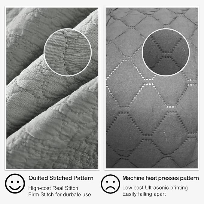 HORIMOTE HOME Quilt Set Twin Size Grey, Classic Geometric Spots Stitched Pattern, Pre-Washed Microfiber Chic Rustic Look, Ultra Soft Lightweight Quilted Bedspread for All Season, 2 Pieces
