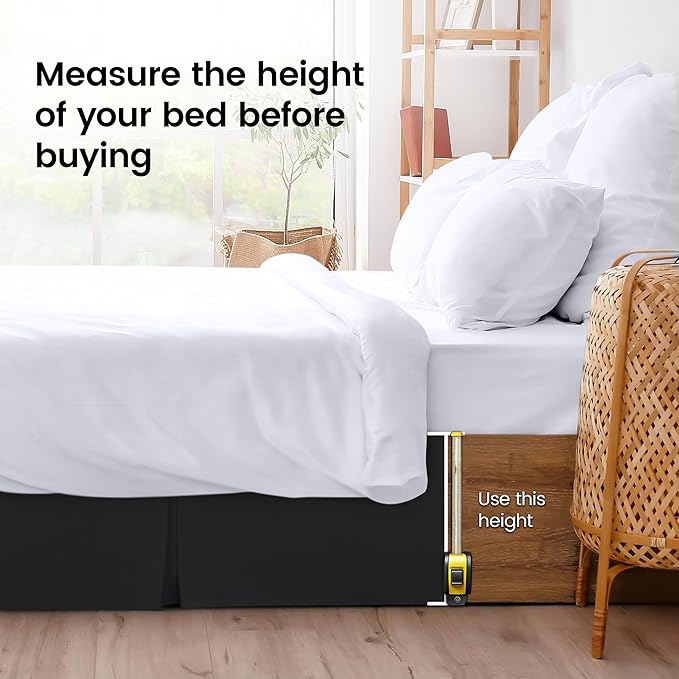 Utopia Bedding Twin Bed Skirt - Soft Quadruple Pleated Ruffle - Easy Fit with 15 Inch Tailored Drop - Hotel Quality, Shrinkage and Fade Resistant (Twin, Black)