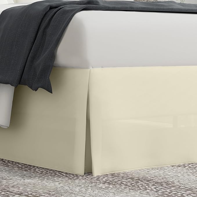 Bed Maker’s Never Lift Your Mattress Wrap Around Bed Skirt, Classic Style, Low Maintenance Wrinkle Resistant Fabric, Traditional 14 Inch Drop Length, Cream, Queen
