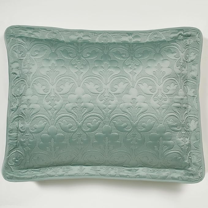Cambridge Classic Luxury Bedding | Cool Aqua Mist Solid Color Polyester Satin | Elaborate Damask Quilting | Fitted, Oversized 24 Inch Drop | 3 Piece Bed Set Includes King Bedspread and 2 King Shams