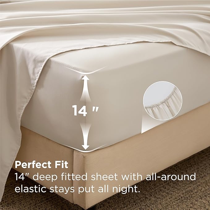 Bedsure 7 Pieces Full Comforter Set Premium Series, Hotel Luxury Soft Bed in a Bag, Goose Down Alternative, Safe for Sensitive Skin Bedding Comforter All Season Medium Warmth, Beige Wavy Quilted
