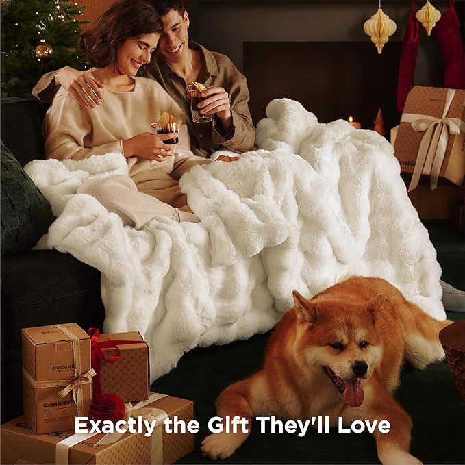 Bedsure GentleSoft Faux Fur Throw XL Blanket, Fluffy Fuzzy Large Throw Blanket for Bed, Soft Cozy Spring Bedding Minky Velvet Couch Cover, Thick Warm Plush Women Men Birthday Gifts, Cream
