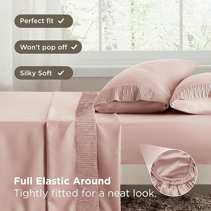 Bedsure King Size Sheets Set - 4 Pieces Soft King Sheets - Breathable & Cooling - Hotel Luxury - Easy Care Polyester Microfiber Bedding for Women, Men, Dusty Pink