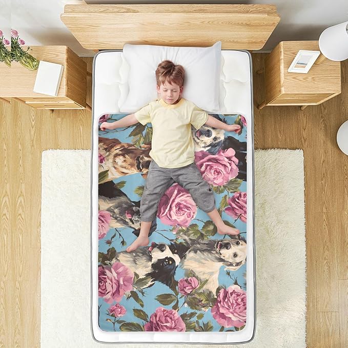 Waterproof Bed Pad Reusable Changing Pad Toddler Mattress Protector Large Pee Pad Baby Diaper Pad Soft Washable Liner Blue Dog and Rose