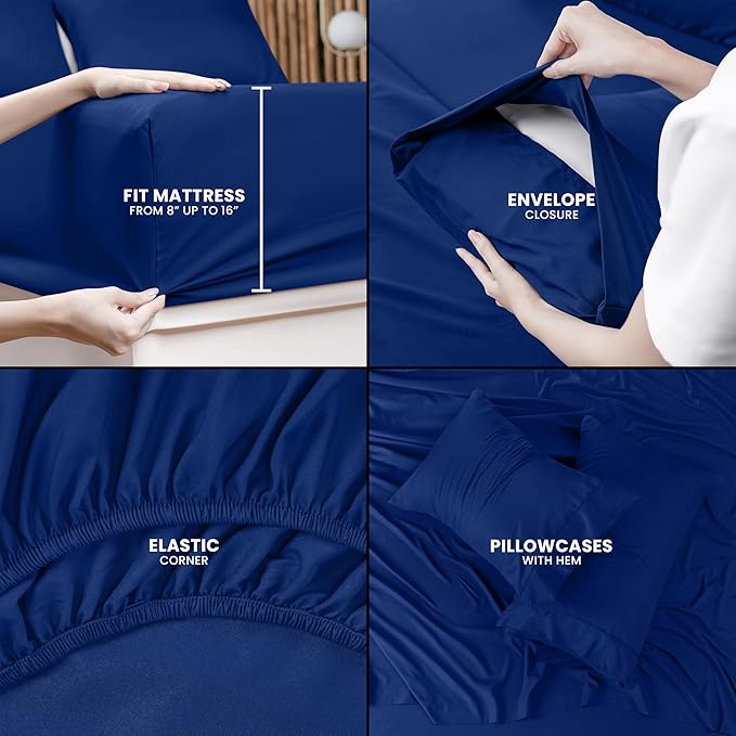 Utopia Bedding Queen Size Sheet Set – 4 Piece Bed Sheets, Soft and Breathable Microfiber, Includes 1 Fitted Sheet, 1 Flat Sheet and 2 Pillowcases – Oeko-Tex - (Royal Blue)