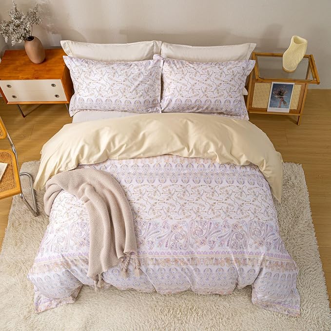 OAITE Duvet Cover Set Twin Size Floral Pattern Ultra Soft 100% Cotton Duvet Cover Sets 3-PC, Breathable Duvet Cover with Zipper Closure & Corner Ties(2 Pillow Shams,1 Duvet Cover)