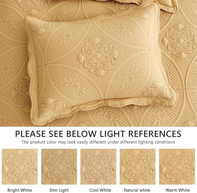 Oversized Bedspread - Queen Size Bedding Cover - Modern & Contemporary Coverlet Set, Real Stitching, Reversible, Lightweight, 5 Piece, Honey Gold