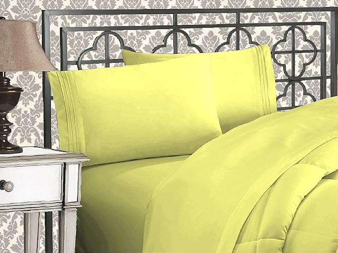 Elegant Comfort Luxurious 1500 Premium Hotel Quality Microfiber Three Line Embroidered Softest 4-Piece Bed Sheet Set, Wrinkle and Fade Resistant, California King, Pistachio Green