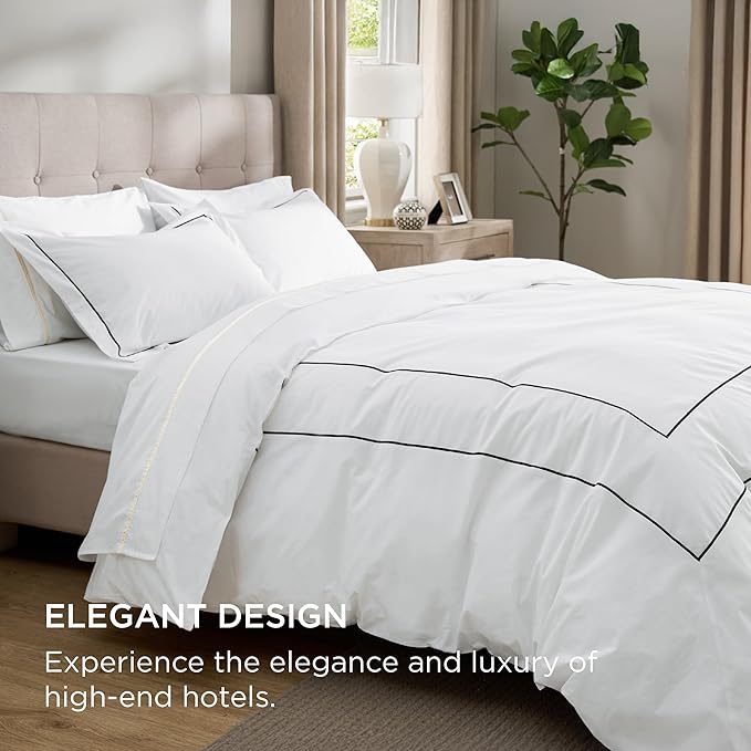 Bedsure Luxury Hotel Duvet Cover King Size, 100% White Cotton Embroidery Bedding Set, Includes 1 Duvet Cover 104x90 Inches with Zipper Closure & 2 Pillow Shams, Comforter Sold Separately