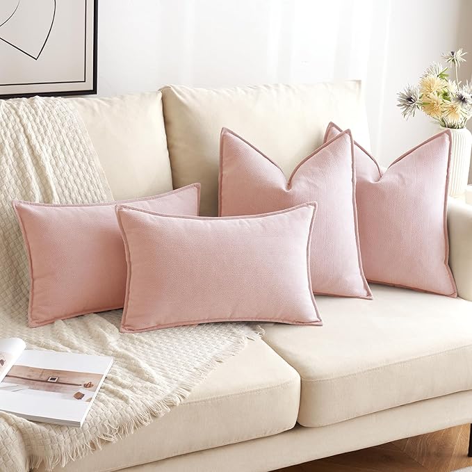 MIULEE Pack of 2 Pink Valentines Decorative Pillow Covers 18x18 Inch Soft Chenille Luxurious Couch Throw Pillows Farmhouse Cushion Covers for Sofa Bedroom Living Room Spring Home Decor