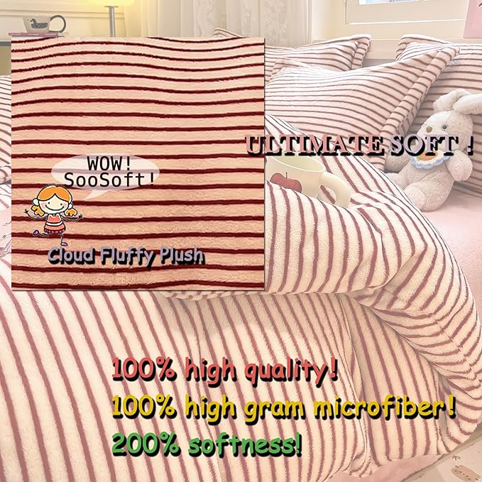 MorroMorn Pink Duvet Cover Queen, Pink Bedding Sets, Fluffy Comforter Covers Set, Down Alternative Blanket Ultra Soft Kawaii Cute for Girls Kids Teen Women Full Double Size