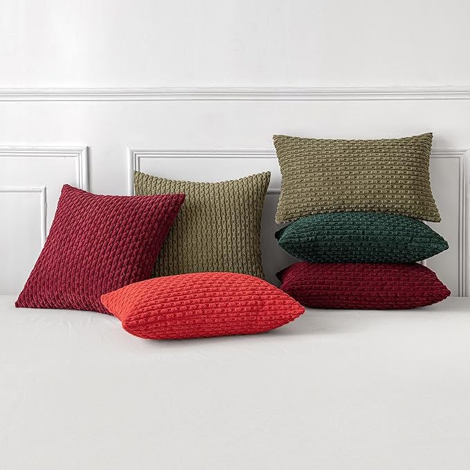 MIULEE Pack of 2 Decorative Lumbar Throw Pillow Covers 12x20 Inch Soft Boho Striped Textured Corduroy Pillow Covers Modern Farmhouse Home Decor for Couch Bed Sofa Living Room Olive Green