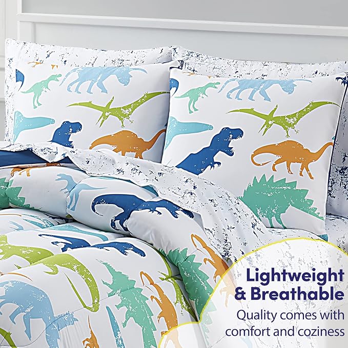 Kids Bedding Set Bed in a Bag for Boys and Girls Toddlers Printed Sheet Set and Comforter , Twin, Dinosaur