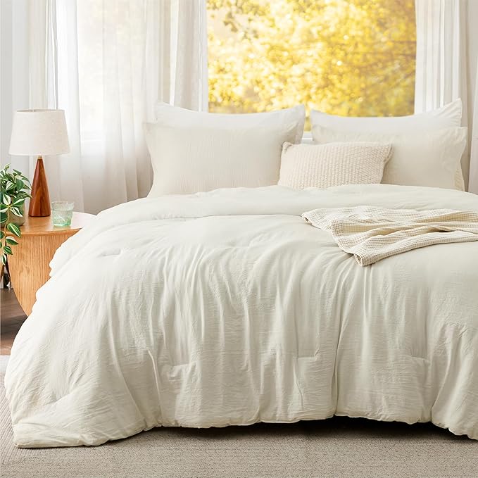 Bedsure Oversized King Comforter Set, Ivory Soft Prewashed Bedding for All Seasons, 3 Pieces GentleSoft™ Bed Set, 1 Lightweight Comforter (120"x98") and 2 Pillowcases (20"x36")