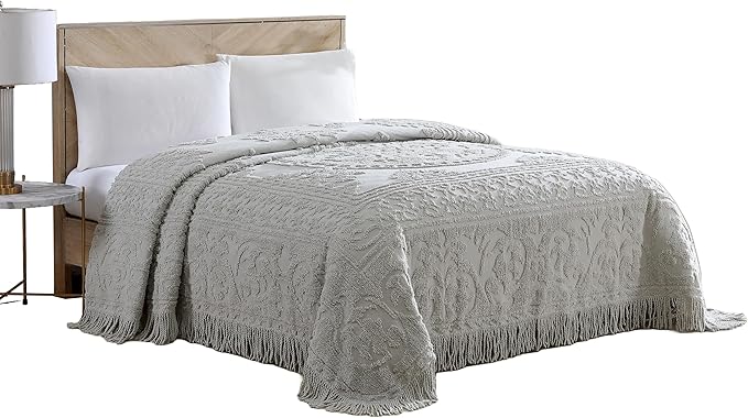 Beatrice Home Fashions Medallion Chenille Bedspread, Queen, Gray