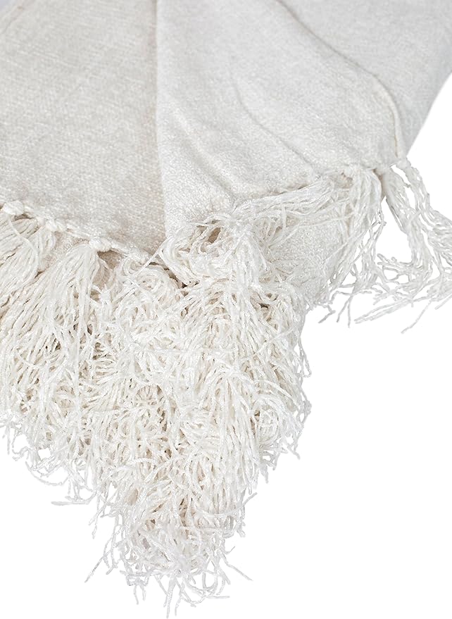 BIRDROCK HOME Internet’s Best Chenille Throw Blankets - Ivory - Ultra Soft Couch Blanket with Fringe - Light Weight Sofa Throw - 100% Microfiber Polyester - Easy Travel - Bed - 50 x 60