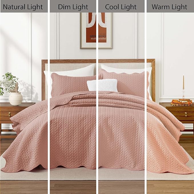 IR Imperial Rooms 8 Pack California King Quilt Bedding Set (118"x106") - Bulk Wholesale for Hotels, Guest Bedroom & Airbnbs - Lightweight Microfiber Reversible Embossed Quilts Bedspread (Peach)