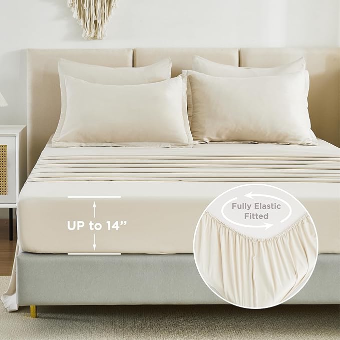Litanika Twin XL Comforter Set Beige - 5 Pieces Twin Extra Long Bed in a Bag for College Dorm, All Season Bedding Set for Girls and Boys, Cream Soft Bed Set