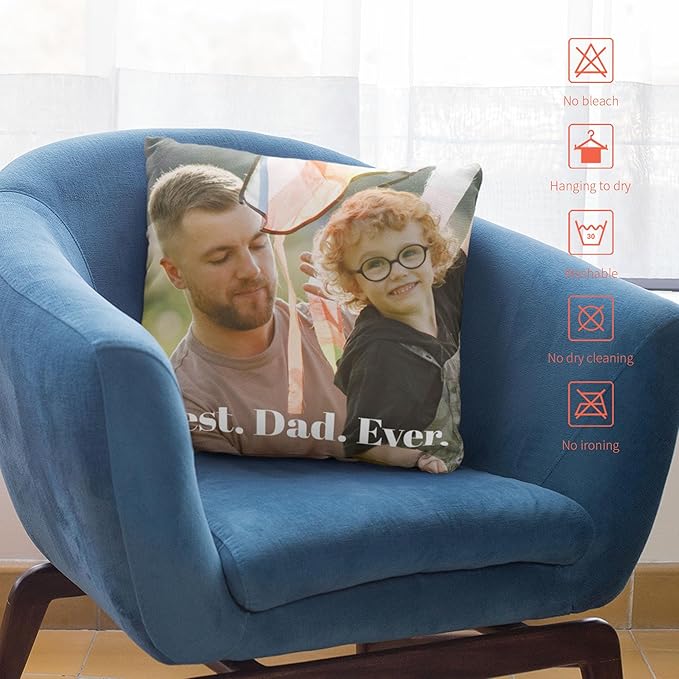 Easycosy Custom Pillow with Picture & Text, Two-Sides Velvet Customized Photo Pillowcase, 12"x12" Personalized Pillowcover with Photo, Custom Decor Love Gifts for Dad(Optional Pillow Insert)