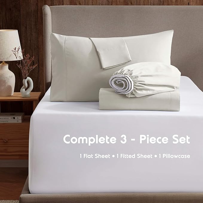 Nestl Twin XL Sheet Set - College Dorm Size - Luxury 1800 Ultra-Soft Microfiber Twin Extra Long Bed Sheets - Deep Pockets - Easy Fit - Extra Soft - 3 Piece Set (Twin XL, Off White)