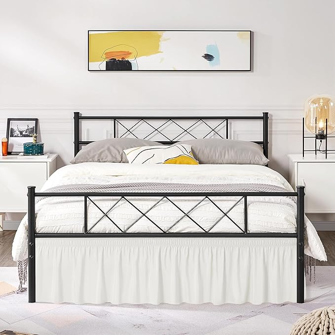 Biscaynebay Wrap Around Bed Skirts with Split Corners for King Beds 15" Drop, Ivory Adjustable Elastic Dust Ruffles Easy Fit Wrinkle Resistant Silky Luxurious Fabric Machine Washable