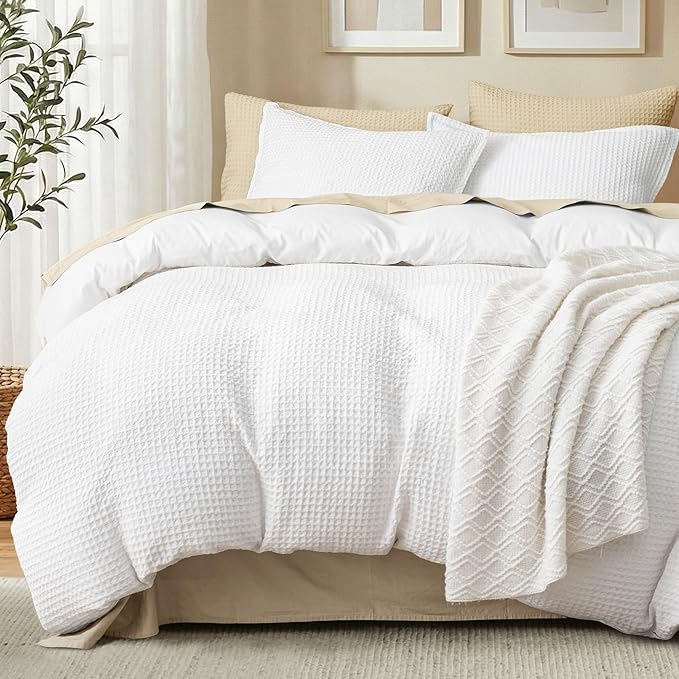 David's Home Waffle Weave Duvet Cover Set Twin Size,Soft Breathable 2pcs Comforter Cover Set with 1 Pillowcase,Textured Home Decor Bedding Set Cozy for All Seasons, White 68"×90",No Comforter