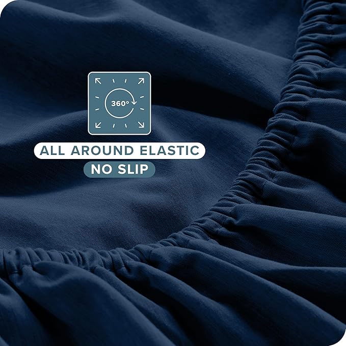 Bare Home Full XL Sheet Set - Luxury 1800 Ultra-Soft Microfiber Full Extra Long Sheets - Double Brushed - Deep Pockets - Easy Fit - 4 Piece Set (Full XL, Heathered Dark Blue)