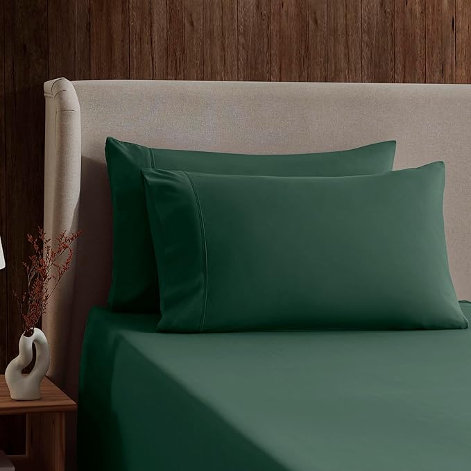 Nestl Split King Sheet Set - 1800 Ultra-Soft Microfiber Bed Sheets - Double Brushed - Deep Pockets - Easy Fit - 5 Piece Set - Bed Sheets & Pillowcases (Split King Size, Dark Green)
