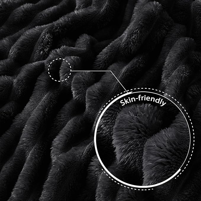 Exclusivo Mezcla Twin Size Flannel Fleece Blanket, Super Soft Striped Jacquard Bed Blanket, Lightweight Fuzzy Cozy for All Seasons, 60x80 Inches, Black