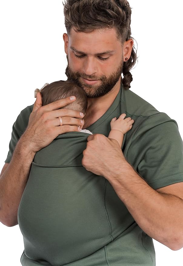 Lalabu The Dad Shirt | Hands-Free Baby Carrier for Dad with Kangaroo Pouch | Engineered for Bonding, Safety, & Comfort for Newborns Up to 15 Lbs. | CPSC Compliant - Fern - XL