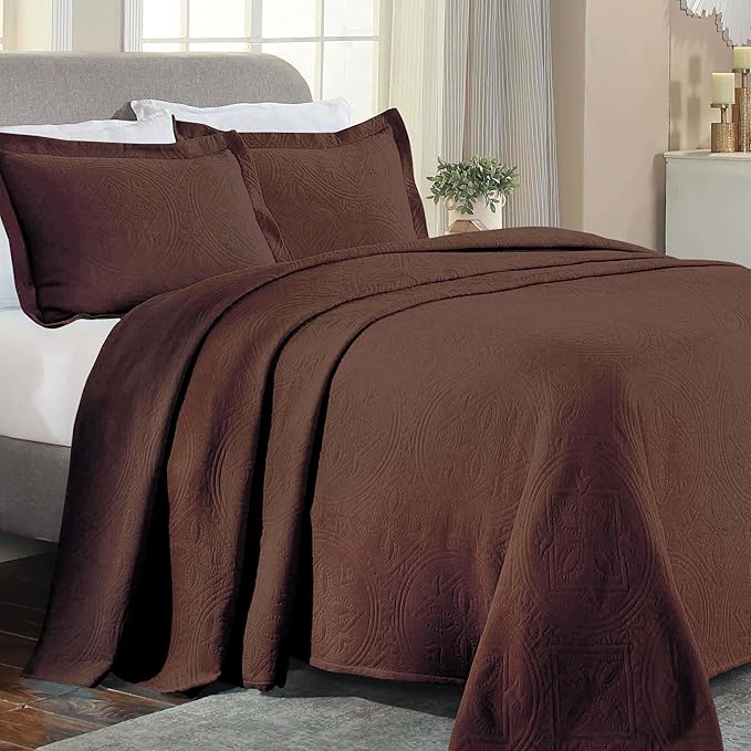 Superior 2 Piece Celtic Circles Cotton Bedspread Set, Decorative Bed Spread, Home Bed Decor, 1 Pillow Sham, Medium Weight Blanket, Matelasse Coverlet Bedding, Wedding Ring Design, Twin, Cappuccino