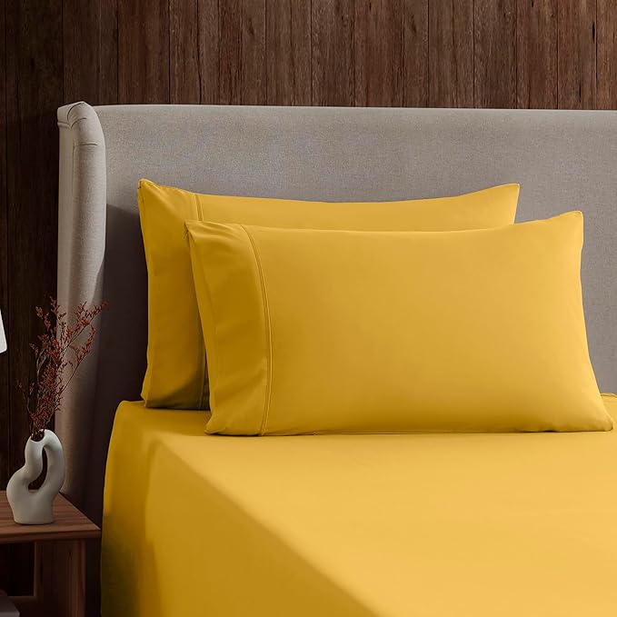 Nestl King Sheet Set - Luxury 1800 Ultra-Soft Microfiber King Bed Sheets - Double Brushed - Deep Pockets - Easy Fit - 4 Piece Set - Bedding Sheets & Pillowcases (King, Yellow)