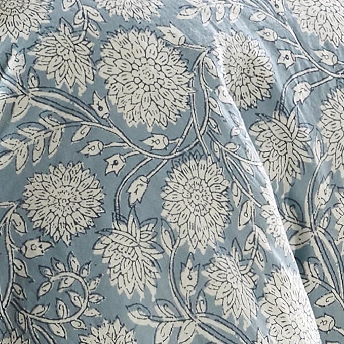 Levtex Home Adare Blue Reversible Twin Duvet Cover Set (68x88in) with 1 Pillowcase (26x20in) - Floral Bedding - Blue and White - 100% Cotton Twin Size Duvet Cover Set - Soft, Pre-Washed