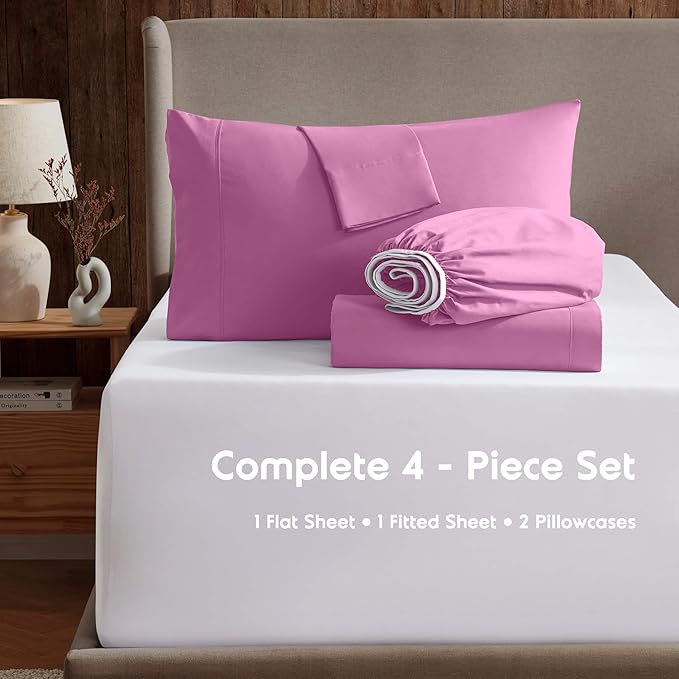Nestl Full XL Sheet Set - Luxury 1800 Ultra-Soft Microfiber Full Extra Long Bed Sheets - Double Brushed - Deep Pockets - Easy Fit - 4 Piece Set - Bedding Sheets & Pillowcases (Full XL, Light Pink)