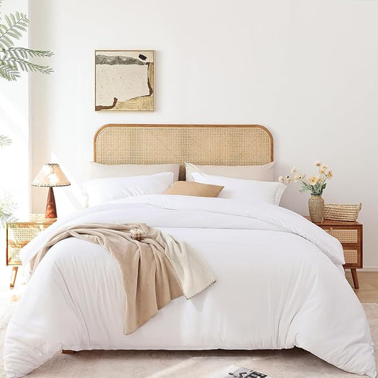 Whitney Home Textile White Duvet Cover Set Queen Size - 3 Piece Luxury Soft Cooling Duvet Cover with Zipper Closure and Pillow Sham, Breathable Washed Brushed Microfiber, Comforter Not Included