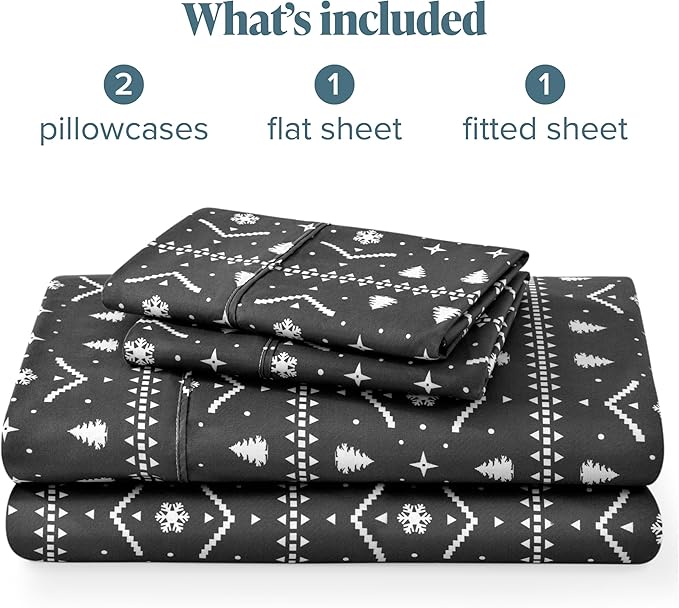 Bare Home Full Sheet Set - Luxury 1800 Ultra-Soft Microfiber Double Brushed - Deep Pockets - Easy Fit - 4 Piece Set (Full, Winter Alpine)