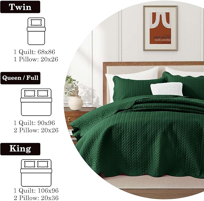 IR Imperial Rooms Queen Quilt Bedding Set (90" x 96") - Bulk Pack of 10 Wholesale for Hotels, Guest Bedroom & Airbnbs - Lightweight Microfiber Reversible Embossed Quilts Bedspreads (Emerald)
