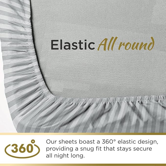 Twin XL 100% Microfiber Double Brushed Sheet Set - Extra-Soft & Wrinkle-Free - 15" Deep Pockets, 39" x 80" - Ideal for Dorms, Hospitals & Split King Beds - 3 PC Set (Twin XL, Silver Stripe)